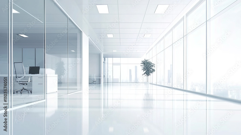 Clean office space with white walls and floors. Clean office space with white walls and floors.
