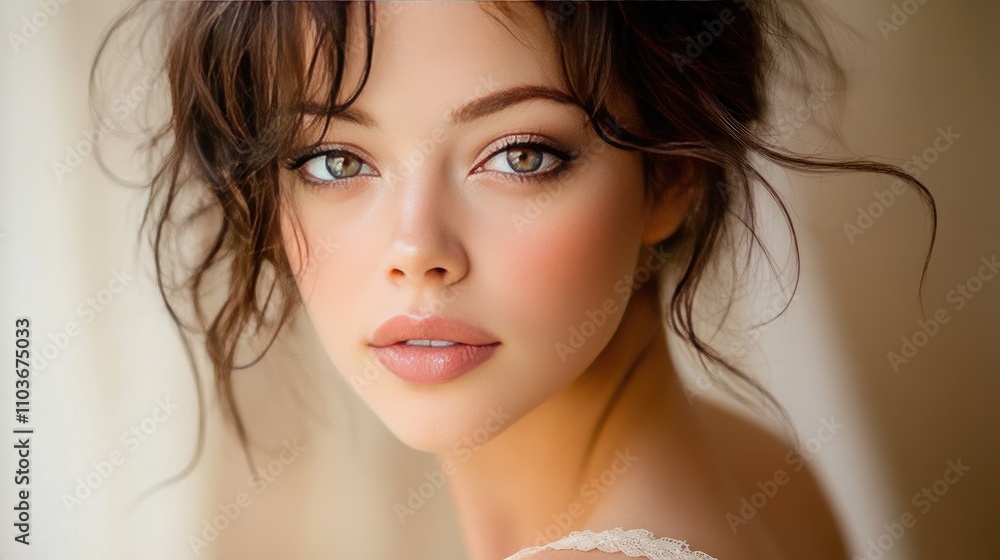 Close-up of a woman with a thoughtful expression, her eyes reflecting depth and beauty, warm tones creating an inviting and serene atmosphere Close-up of a woman with a thoughtful expression, her eyes reflecting depth and beauty, warm tones creating an inviting and serene atmosphere