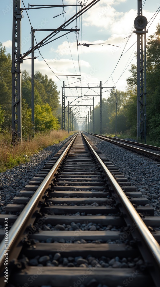 Perspective view of a railroad switch system in nature Perspective view of a railroad switch system in nature