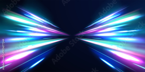 Colorful Light Trails, Long Time Exposure Motion Blur Effect. Abstract fire flare trace lens flares acceleration speed motion on night road. Acceleration speed motion on night road.