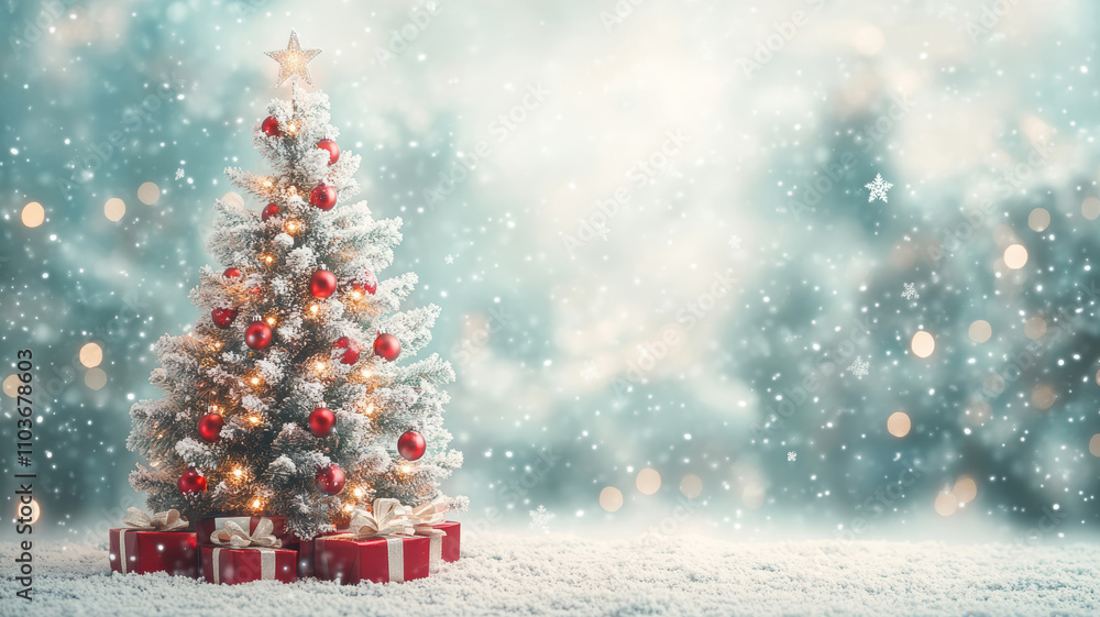 Obraz premium Holiday tree with luminous light waves