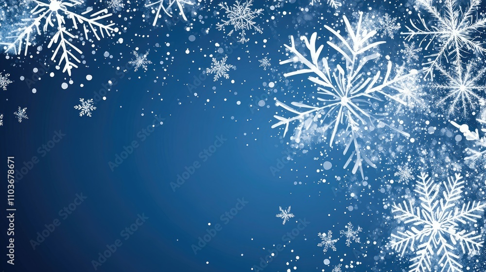 Blue Christmas card adorned with intricate white snowflakes and sparkling accents, creating a festive winter wonderland atmosphere. Blue Christmas card adorned with intricate white snowflakes and sparkling accents, creating a festive winter wonderland atmosphere.
