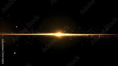 Abstract light beam light with flash effect . Illustration in gold colour on dark background. 