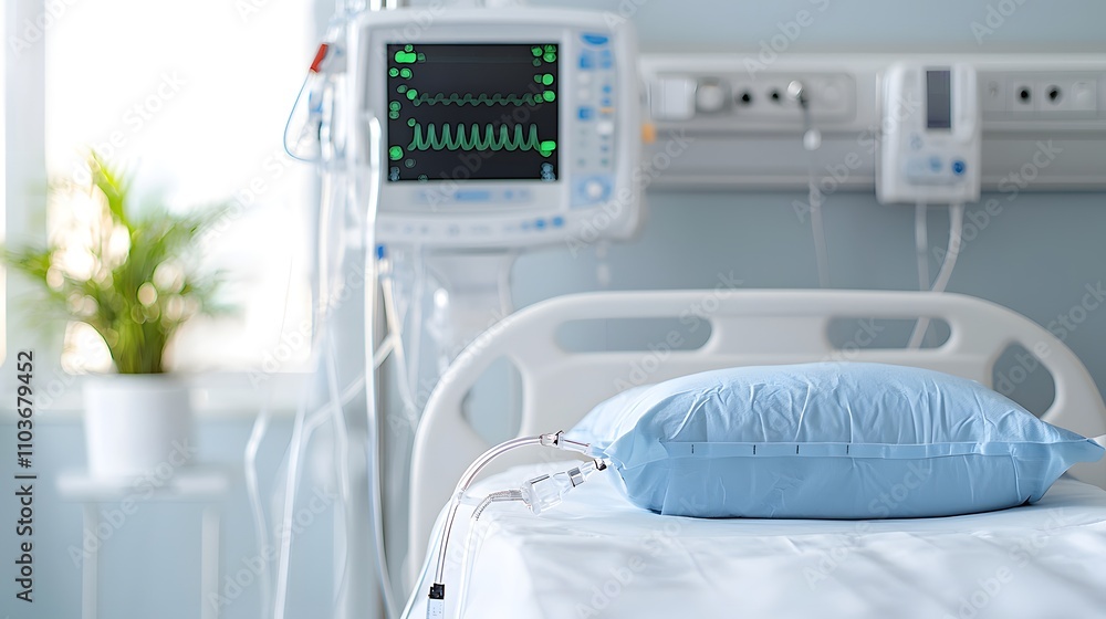 Realistic Manikin in a Simulated ICU Setting with Vital Monitors and a Calm Atmosphere. Medical Simulation Concept Realistic Manikin in a Simulated ICU Setting with Vital Monitors and a Calm Atmosphere. Medical Simulation Concept