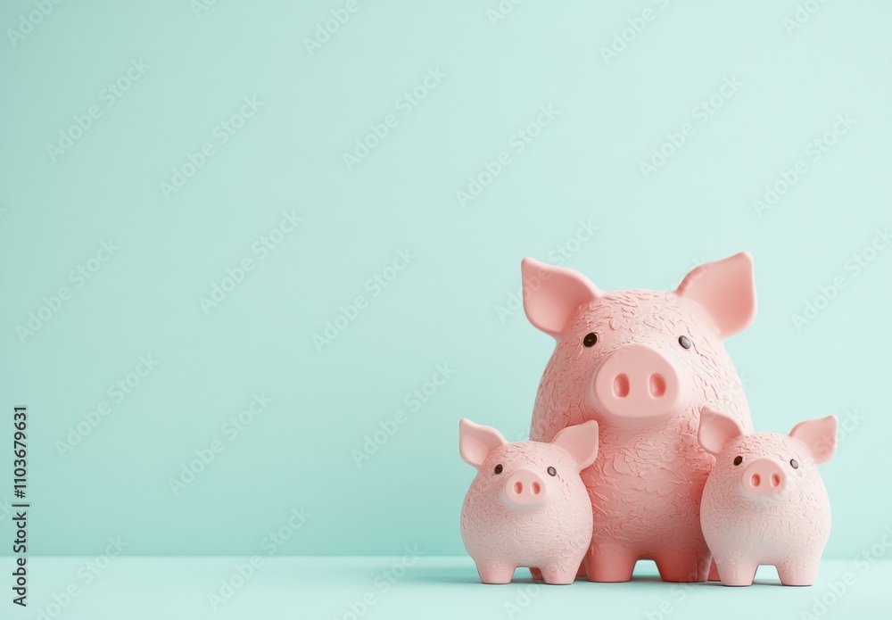 Charming Pink Pig Family on Teal Background: Perfect for Celebrating Family, Playfulness, and Whimsy in Design Projects and Creative Themes Charming Pink Pig Family on Teal Background: Perfect for Celebrating Family, Playfulness, and Whimsy in Design Projects and Creative Themes