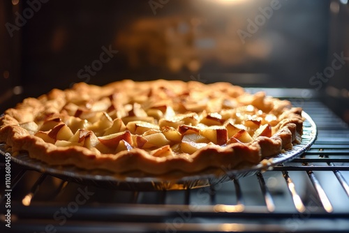 Fresh apple pie being baked at home