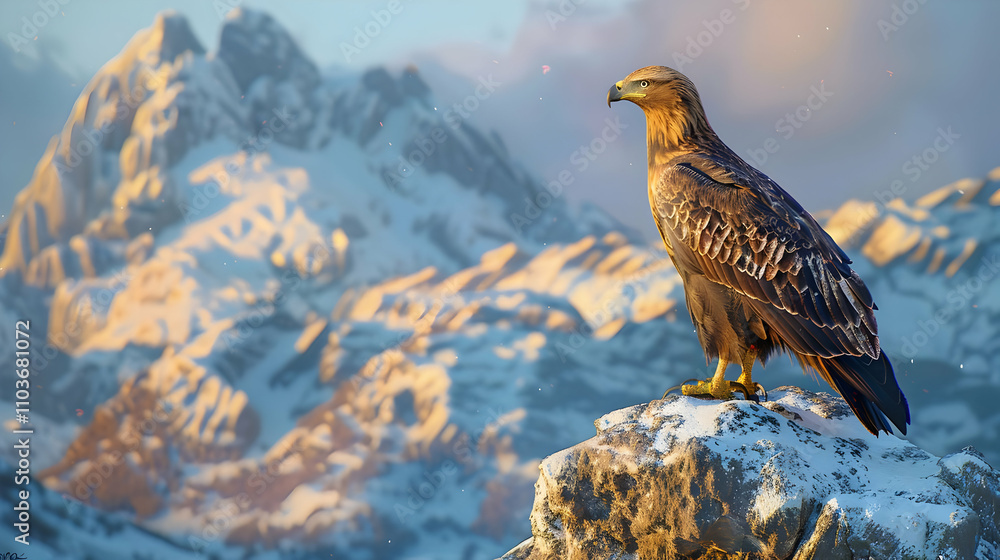 Fototapeta premium Majestic Eagle Illustration Winter Mountain Landscape