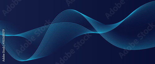 Abstract glowing wave lines on dark blue background. Dynamic wave pattern. Modern flowing wavy lines. Futuristic technology concept.