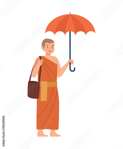 buddhist monk with umbrella