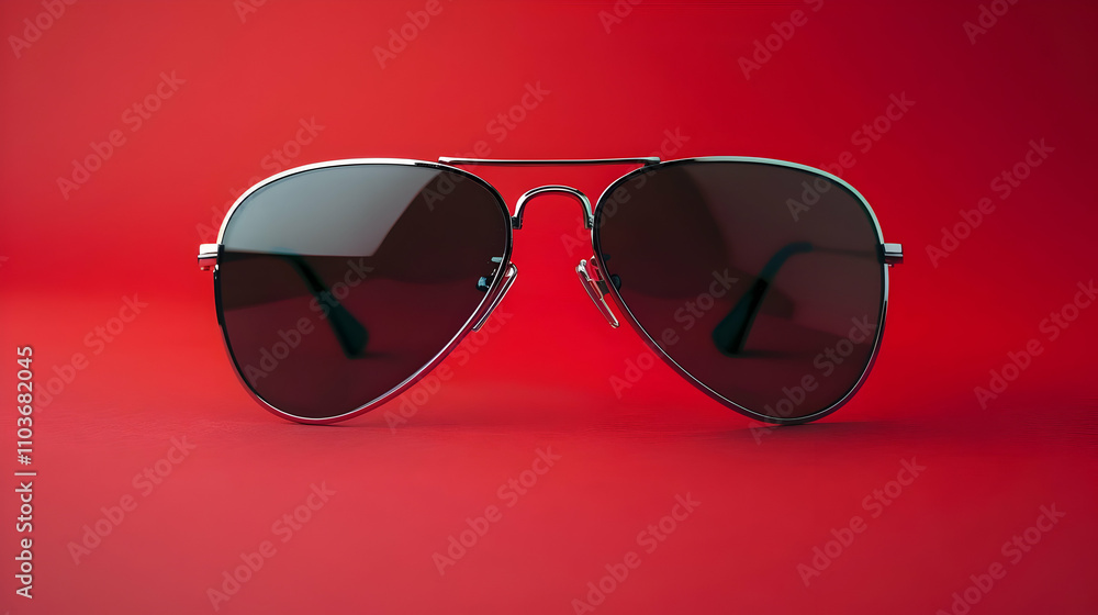 3D Render of Aviator Sunglasses on Red Background 3D Render of Aviator Sunglasses on Red Background