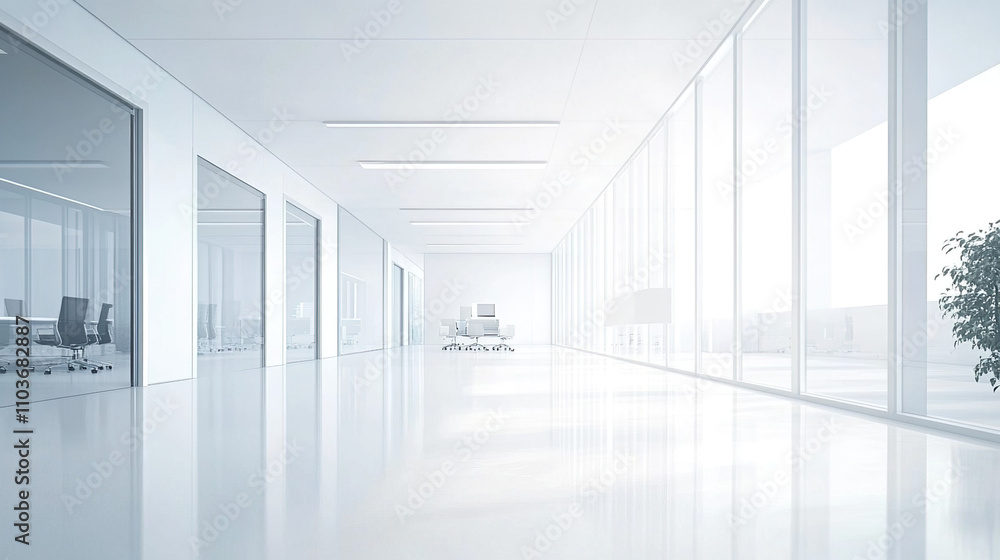 Obraz premium Clean office space with white walls and floors.
