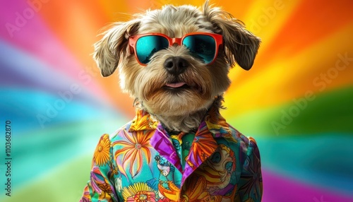 Wallpaper Mural Funky dog in a vivid suit against a rainbow backdrop, bursting with color. Torontodigital.ca