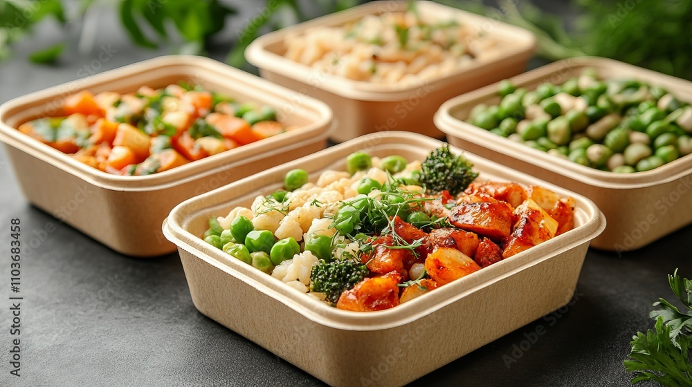 Four takeout boxes filled with colorful and nutritious mixed vegetables, offering a healthy and convenient meal option for busy lifestyles and on-the-go dining. Four takeout boxes filled with colorful and nutritious mixed vegetables, offering a healthy and convenient meal option for busy lifestyles and on-the-go dining.