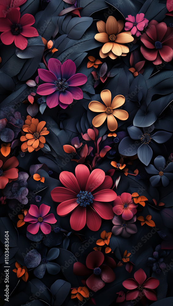 Vibrant Floral Pattern on Dark Background Vibrant Floral Pattern on Dark Background