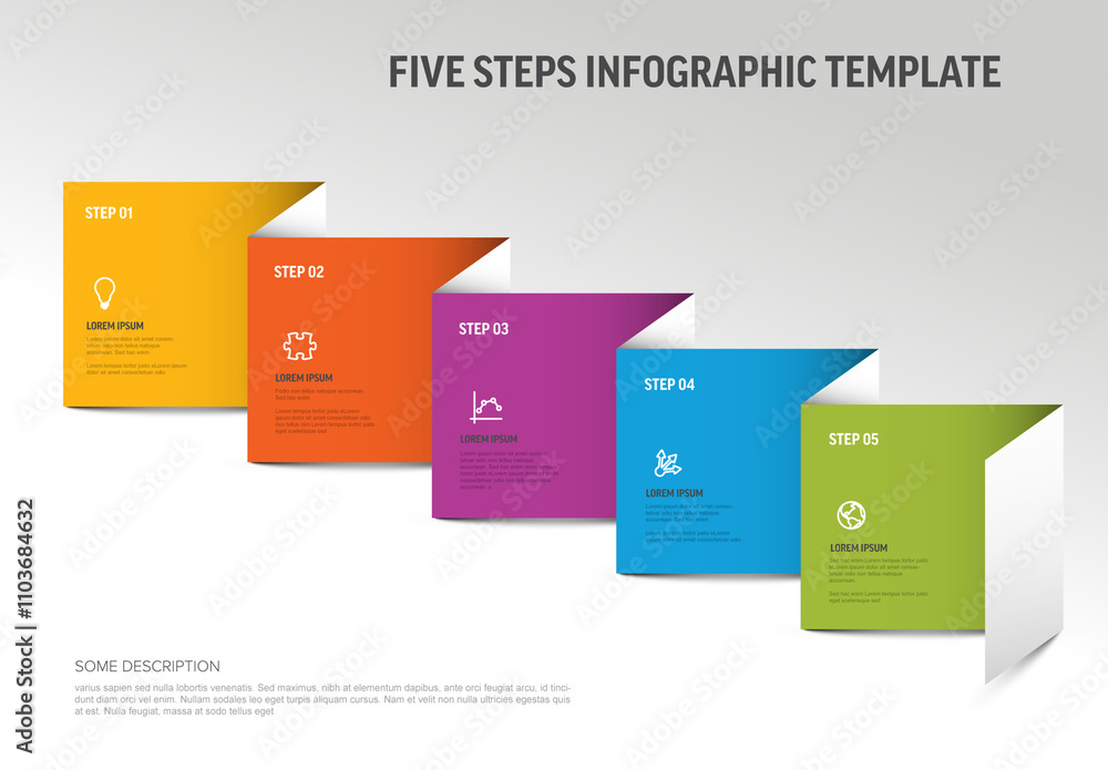 Multipurpose five steps infographic made from folded paper stripe