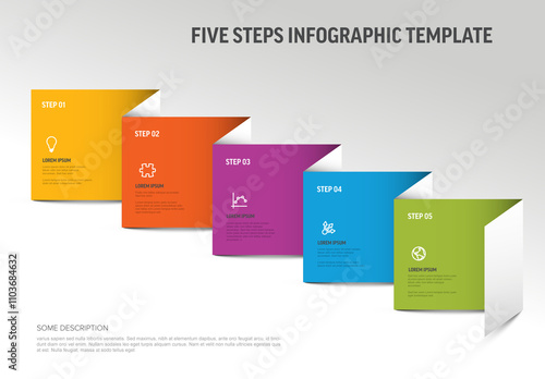 Obraz na płótnie Multipurpose five steps infographic made from folded paper stripe w salonie
