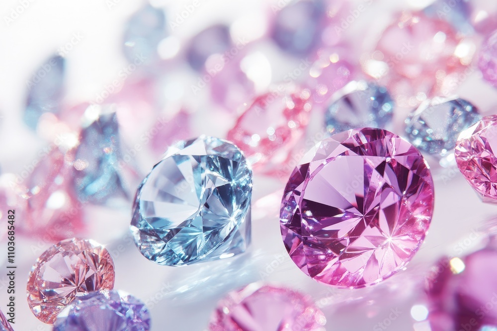 Colorful diamonds sparkling on white background: luxury and jewelry concept Colorful diamonds sparkling on white background: luxury and jewelry concept