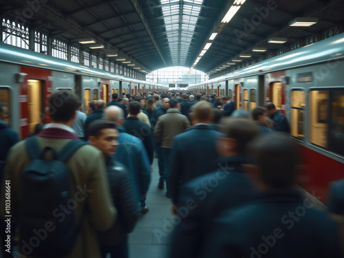 Wallpaper Mural Crowd of passengers walking on train station platform after leaving train Torontodigital.ca