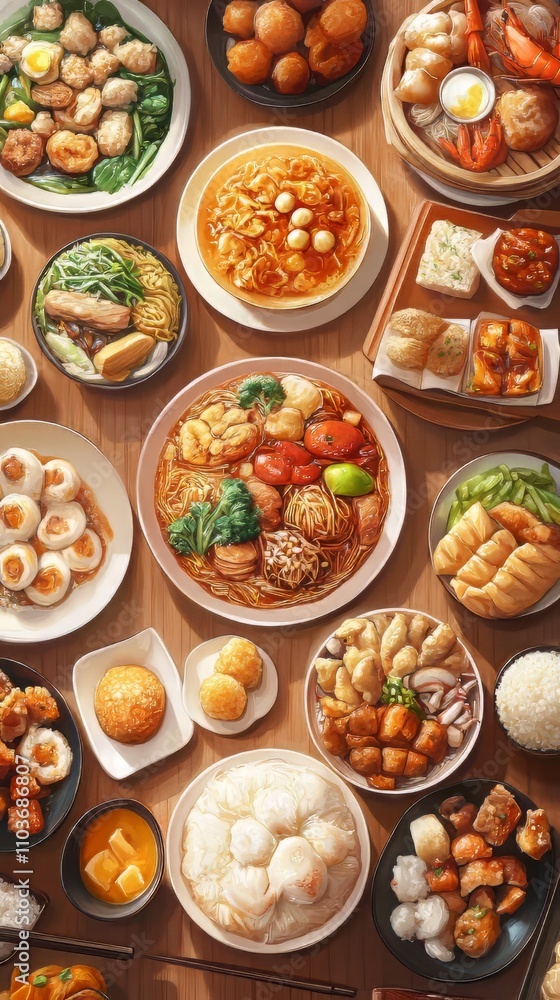 Assorted chinese food set. chinese noodles, fried rice, dumplings, peking duck, dim sum, spring rolls. famous chinese cuisine dishes on table. top view. chinese restaurant concept Assorted chinese food set. chinese noodles, fried rice, dumplings, peking duck, dim sum, spring rolls. famous chinese cuisine dishes on table. top view. chinese restaurant concept