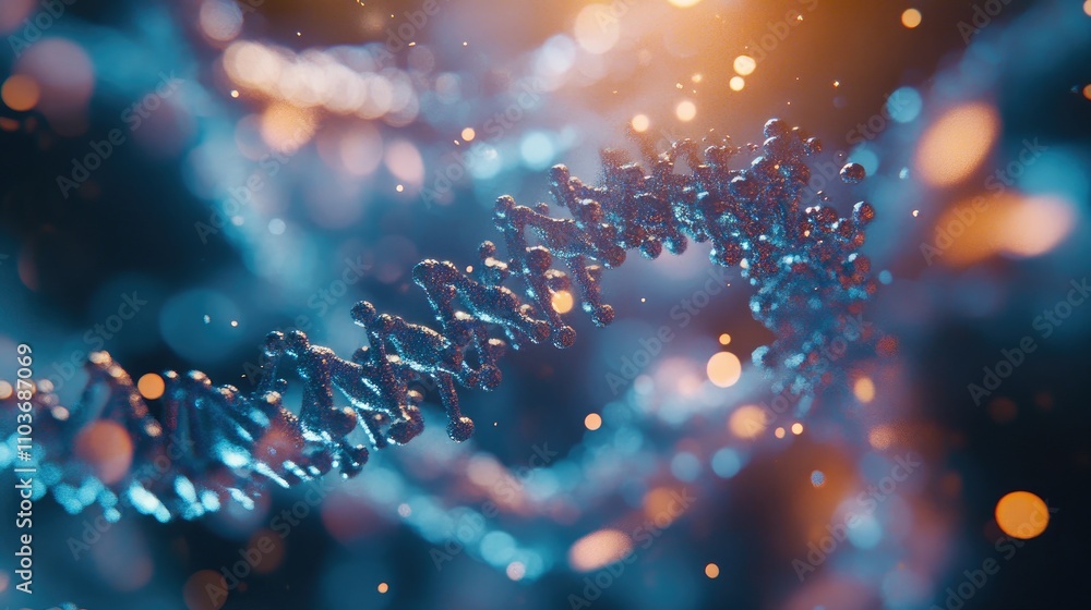 Close-up illustration of a DNA strand featuring vibrant colors and shimmering details, highlighting themes in medical science and technological research. Close-up illustration of a DNA strand featuring vibrant colors and shimmering details, highlighting themes in medical science and technological research.