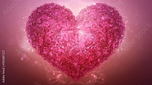 Intricate heart-shaped pink design embellished with sparkling textures, ideal for health-themed decorations or romantic occasions.