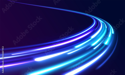 Abstract background rotational border lines, png, effect, wave,neon,line. Neon stripes in the form of drill, turns and swirl. Speed of light concept background. 