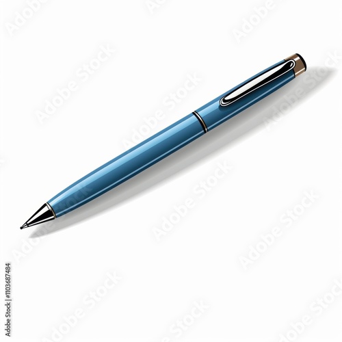 Elegant Blue Pen on White Background Perfect for Office Supplies, Writing Tools, and Creative Projects, Showcase of Stationery Essentials for Professionals