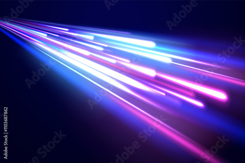 Big data traffic visualization, dynamic high speed, png, effect. Vector glowing lines air flow effect. Light trail wave, fire path trace line, car lights, optic fiber and incandescence curve twirl. 