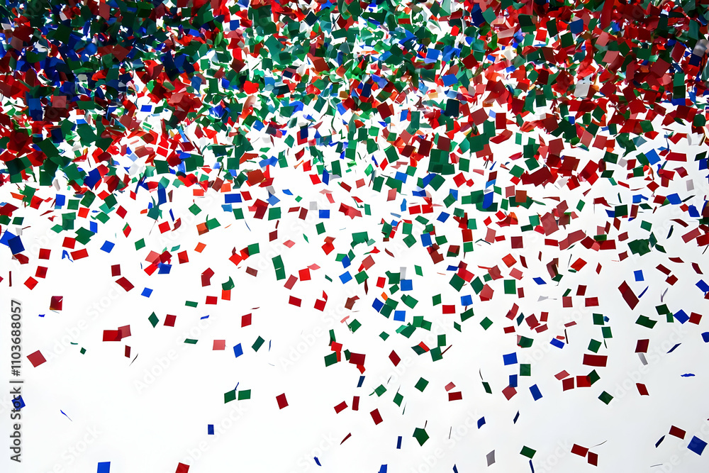 Falling confetti on a transparent background, in red, green, and blue colors. - Falling confetti on a transparent background, in red, green, and blue colors. -