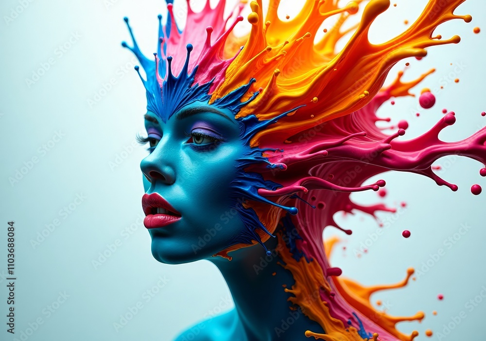 Creative explosion of colors in a striking abstract art portrayal of a human face Creative explosion of colors in a striking abstract art portrayal of a human face