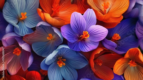 Wallpaper Mural Colorful crocus flowers in various shades of purple, orange, and blue arranged beautifully, creating an eye-catching floral display. Torontodigital.ca