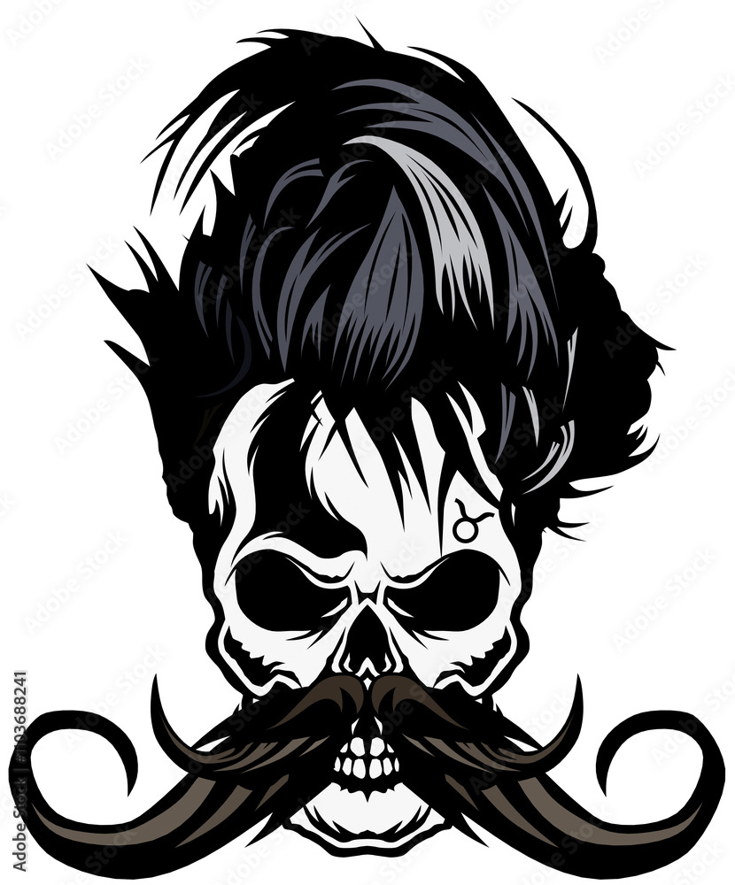 Tête de mort à moustache hipster skull moustachu et crane signe taureau Tête de mort à moustache hipster skull moustachu et crane signe taureau