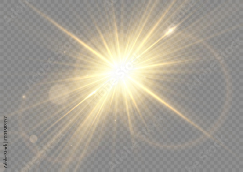 Lights flare, star flash light, white sun rays, png. Realistic sun rays. Sun ray glow abstract shine light effect starburst beam sunshine glowing isolated image.