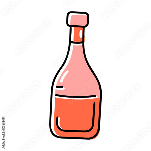 Good icon. Bottle of pink beverage with cap on white background