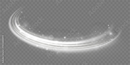 Creative vector illustration of flying cosmic meteor, planetoid, comet, fireball isolated on transparent background. Effect, png, wave,neon,line. Light arc in neon colors, in the form of a turn.