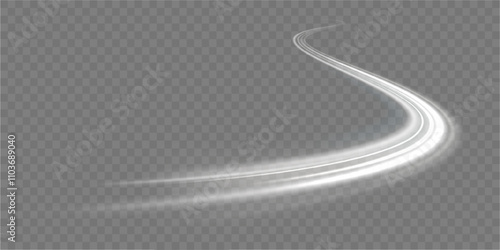 Creative vector illustration of flying cosmic meteor, planetoid, comet, fireball isolated on transparent background. Effect, png, wave,neon,line. Light arc in neon colors, in the form of a turn.