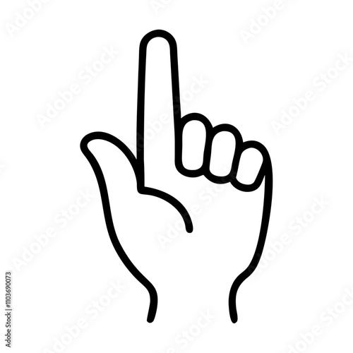 Good icon. Raised index finger illustration, emphasis gesture, attention symbol, simple design, line art style, copy space