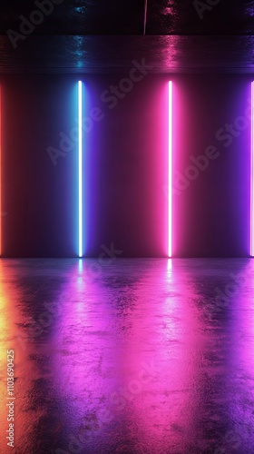 Wallpaper Mural Vibrant Neon Lights in a Modern Empty Room Torontodigital.ca