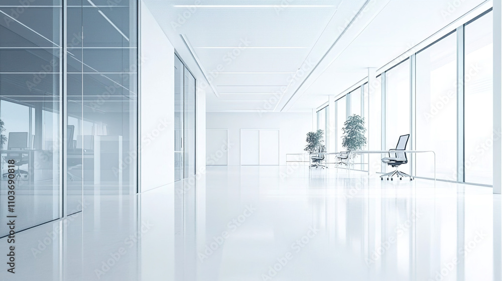Clean office space with white walls and floors. Clean office space with white walls and floors.