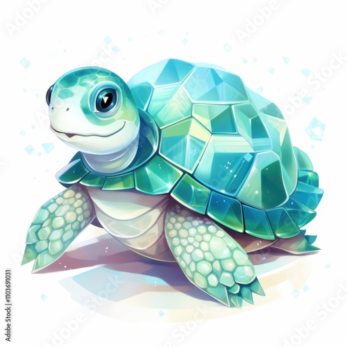 Colorful Geometric Turtle Illustration Featuring Bright Colors, Smooth Lines, and a Whimsical Design Ideal for Nature-Themed Artwork and Children's Decor