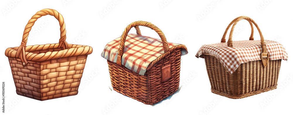 Collection of Woven Baskets on Transparent Background Collection of Woven Baskets on Transparent Background