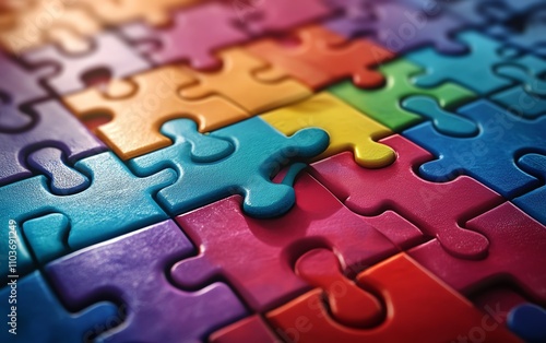 Dynamic image of colorful brain puzzle blocks, with one piece slightly out of place, representing the complexity of dyspraxia and motor coordination photo