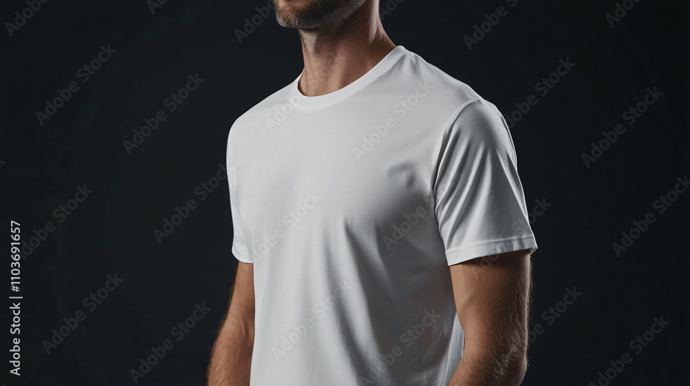 Dynamic T-Shirt Mockup Displayed on Model in Studio Fashion Photography Contemporary Style Dynamic T-Shirt Mockup Displayed on Model in Studio Fashion Photography Contemporary Style