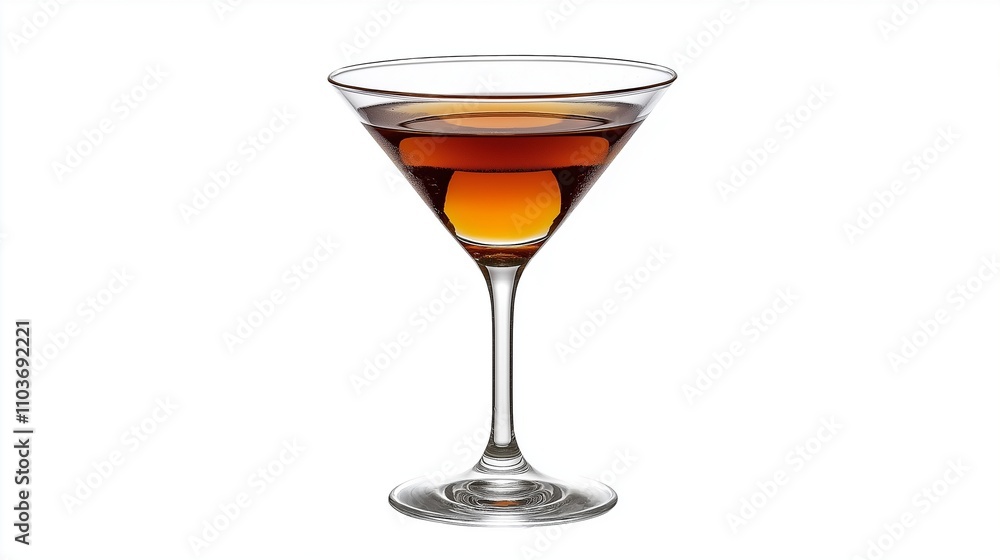 Elegant martini glass with an amber cocktail, isolated on a crisp white background, capturing the glossy finish and vibrant hues in sharp detail. Elegant martini glass with an amber cocktail, isolated on a crisp white background, capturing the glossy finish and vibrant hues in sharp detail.