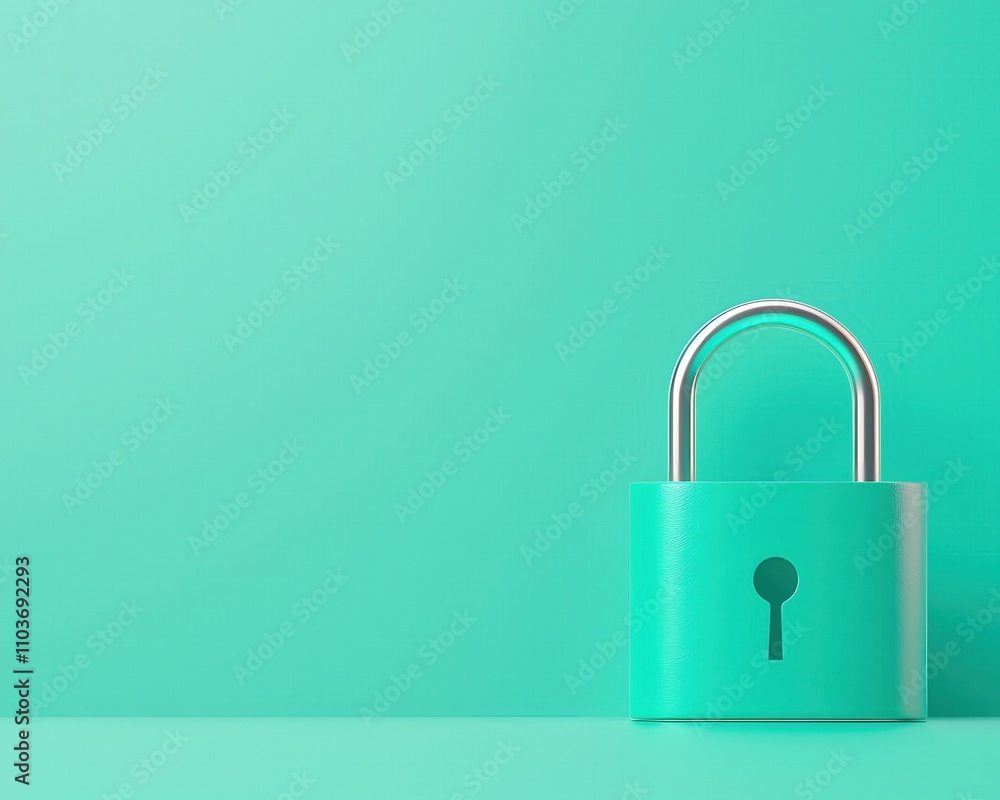 Secure Green Lock on Minimalist Background Secure Green Lock on Minimalist Background