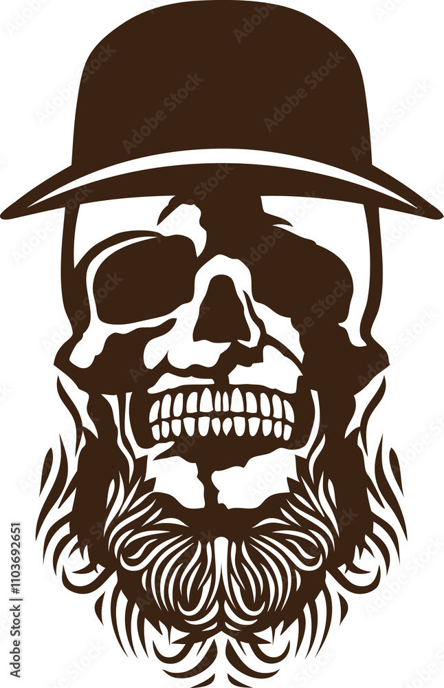Tête de mort à barbe hipster skull et crane barbu chapeau melon Tête de mort à barbe hipster skull et crane barbu chapeau melon
