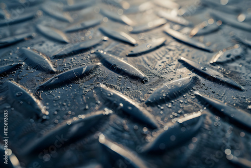 Detailed Close-Up of Industrial Steel Surface Showcasing Reflective Patterns and Metal Texture for Construction and Engineering Concepts