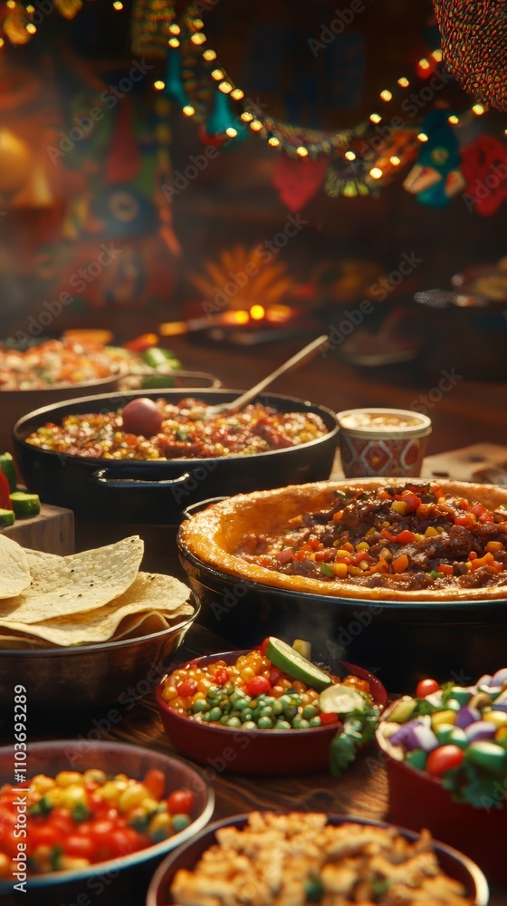 Festive mexican buffet with enchiladas, rice, beans, and salsa in vibrant atmosphere. Mexican Food. Ultra realistic. Photorealistic hypermaximalist advertising photography hyper realistic fine detail Festive mexican buffet with enchiladas, rice, beans, and salsa in vibrant atmosphere. Mexican Food. Ultra realistic. Photorealistic hypermaximalist advertising photography hyper realistic fine detail