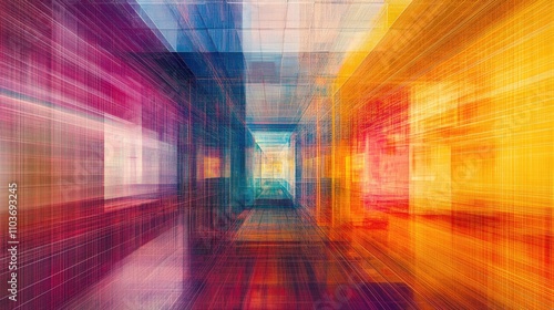 An abstract illustration of a digital world, composed of wireframes and light grids; surrealistic, multicolor hologram effect, futuristic art style