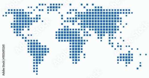 Square shape world map on white background.